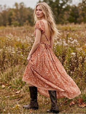 Free People Ultraviolet Floral Short Sleeve Maxi Dress